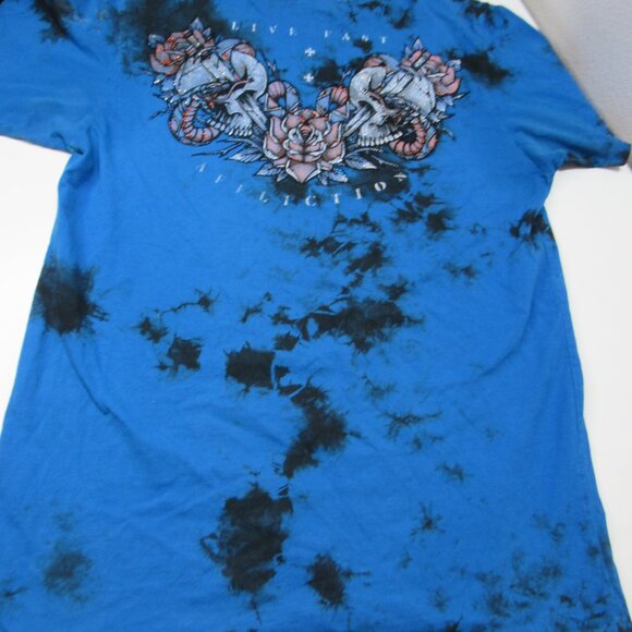 Affliction Black Label T-shirt Rhinestone Studded Skull Snake Rose Tie Dye M Y2K - Picture 9 of 10